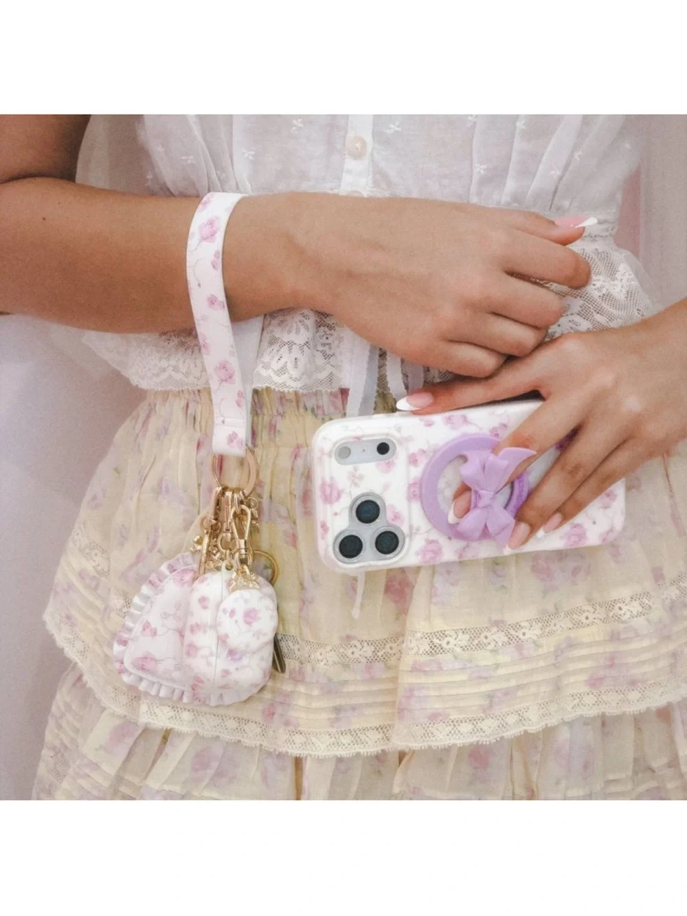 LoveShackFancy x Target Whisper Blue Case-Mate Everblooming Rosettes Key Strap
